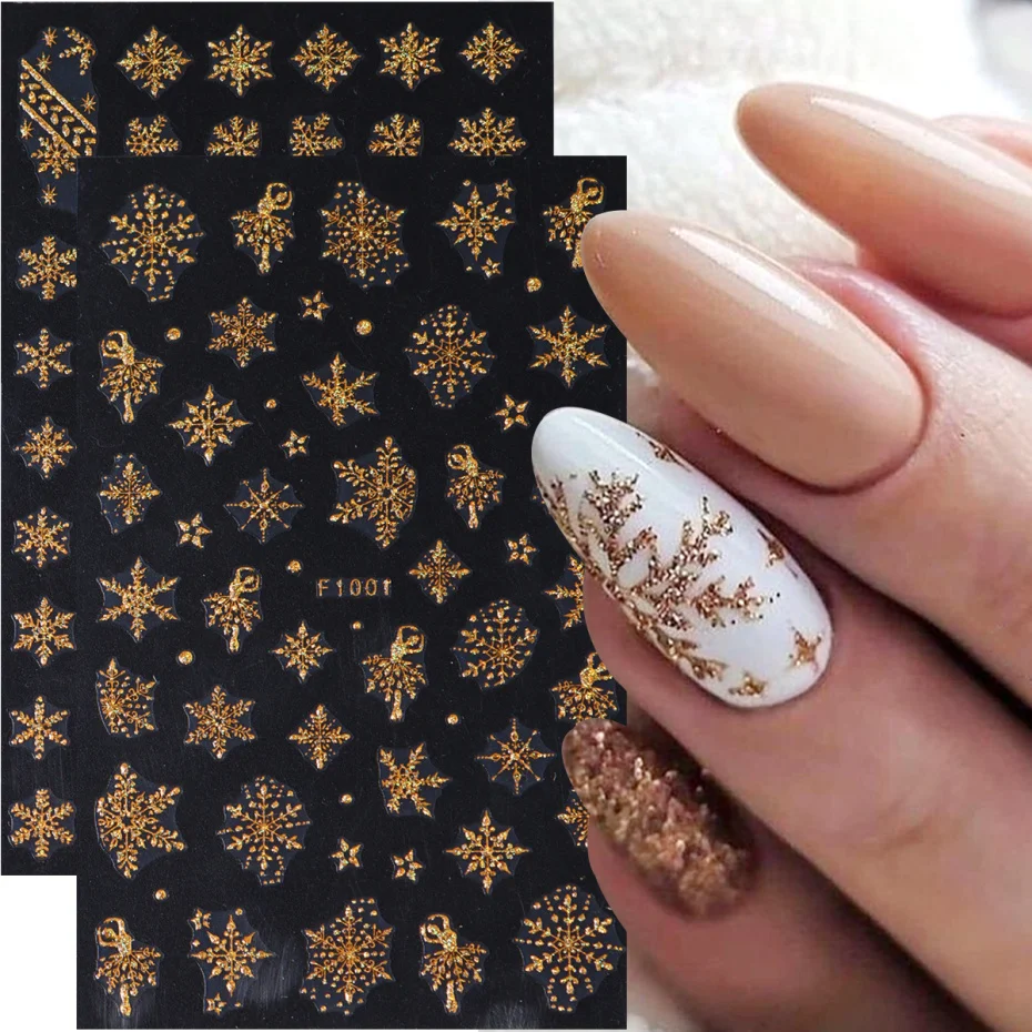 Nail Stickers Nail Art Decoration Nail Decals 3D Snowflake Nail Art Decals White Christmas Designs Self Adhesive Stickers New Year Winter Gel Foils Sliders Decorations LAF895