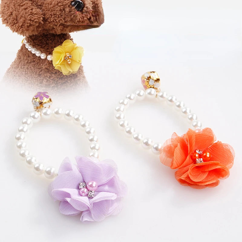 

New Pearl Pet Accessories Cat Necklace Fashion Three-dimensional Flower Pendant Pet Collar Personalized Solid Elegant Dog Collar