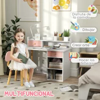 Aiyaplay Ensemble de bureau pour enfants avec chaise Bureau pour enfants avec compartiment à tiroirs et étagères rose et blanc 4