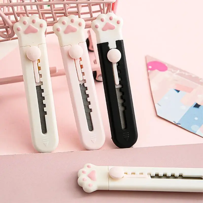 Retractable Utility Knives Cute Cat Paw Knife Portable Letter Opener For Cutting Paper Cardboard Office School Stationery Tools