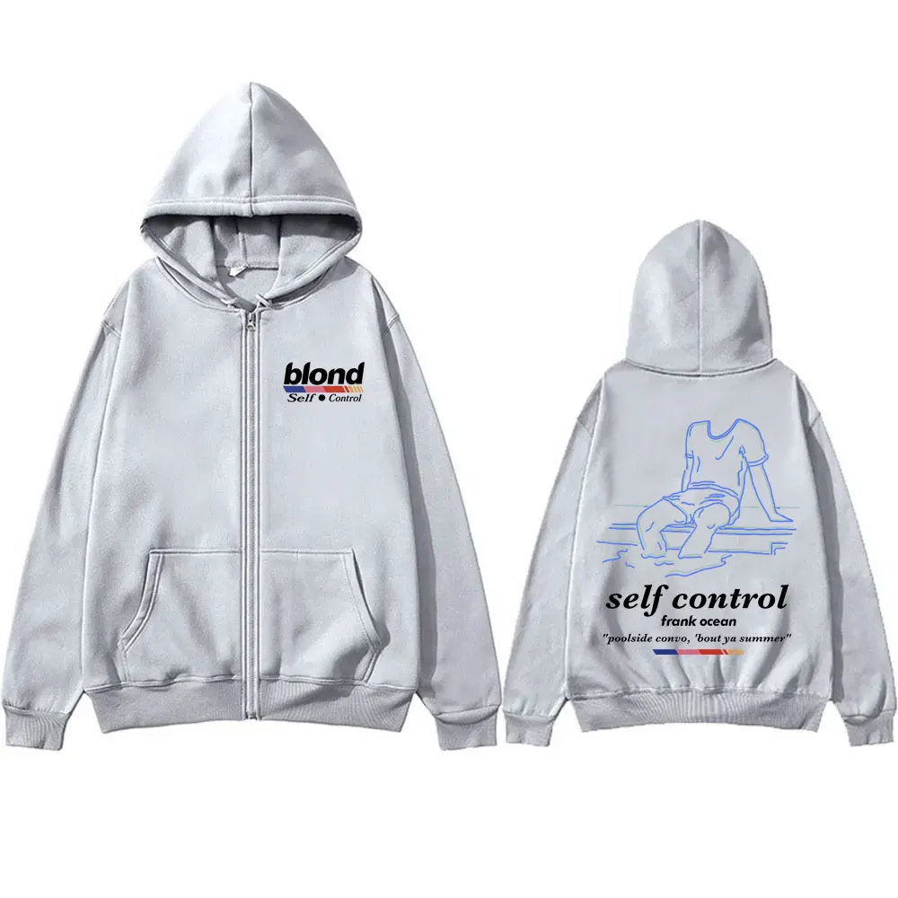 Rapper Frank Fashion Hip Hop Zipper Hoodie Ocean Self Control Zip Up Jacket Men Blond Hip-Hop Loose Oversized Zipper Sweatshirt