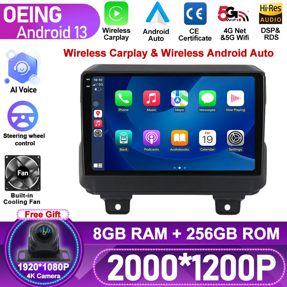 

8GB+256GB For Jeep Wrangler 4 JL 2018 2019 Car Radio Multimedia Video Player Navigation GPS QLED DSP Android No 2din 2 Din DVD