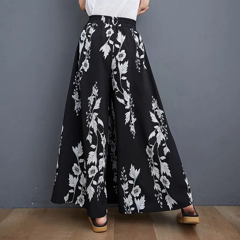 Women Clothes 2024 Summer Fashion Elegant Floral Print High Waist Baggy Pants Female Vintage Casual Wide Leg Trousers Pantalones