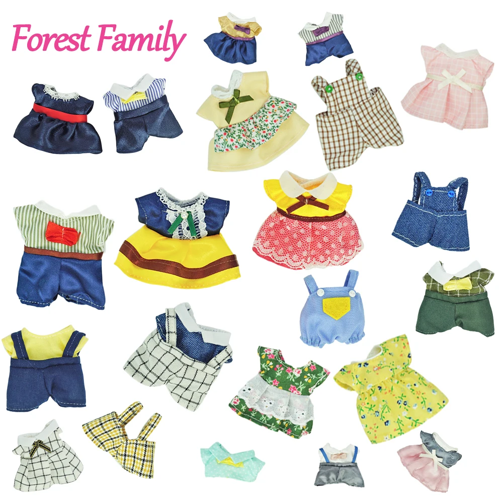 2023 New Dolls Clothes 12 Style Dress Skirt Pants Vest 1/12 Compatible Forest Animal Family Plush Dolls Diy Girl Dress Up Toys 2