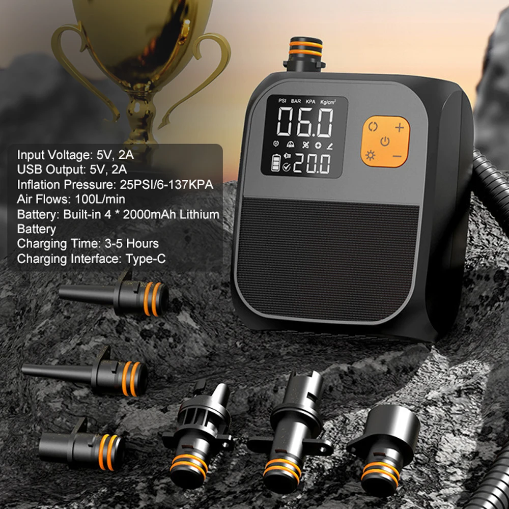 

Портативный насос для весла 25 фунтов/кв. Дюйм, электрический воздушный компрессор высокого давления, насос, внешний аккумулятор для надувной лодки, доски для серфинга, воздушный матрас