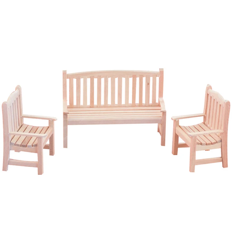 

1/12 Dollhouse Miniature Double Bench Single Chair Model DIY Accessories Wooden Simulation Furniture Decoration Kid Gift