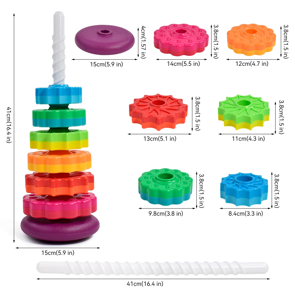 Montessori Rotating Rainbow Tower Baby Stacking Puzzle Toys Safety Early Educational Toy Colored Children's Toys Gift