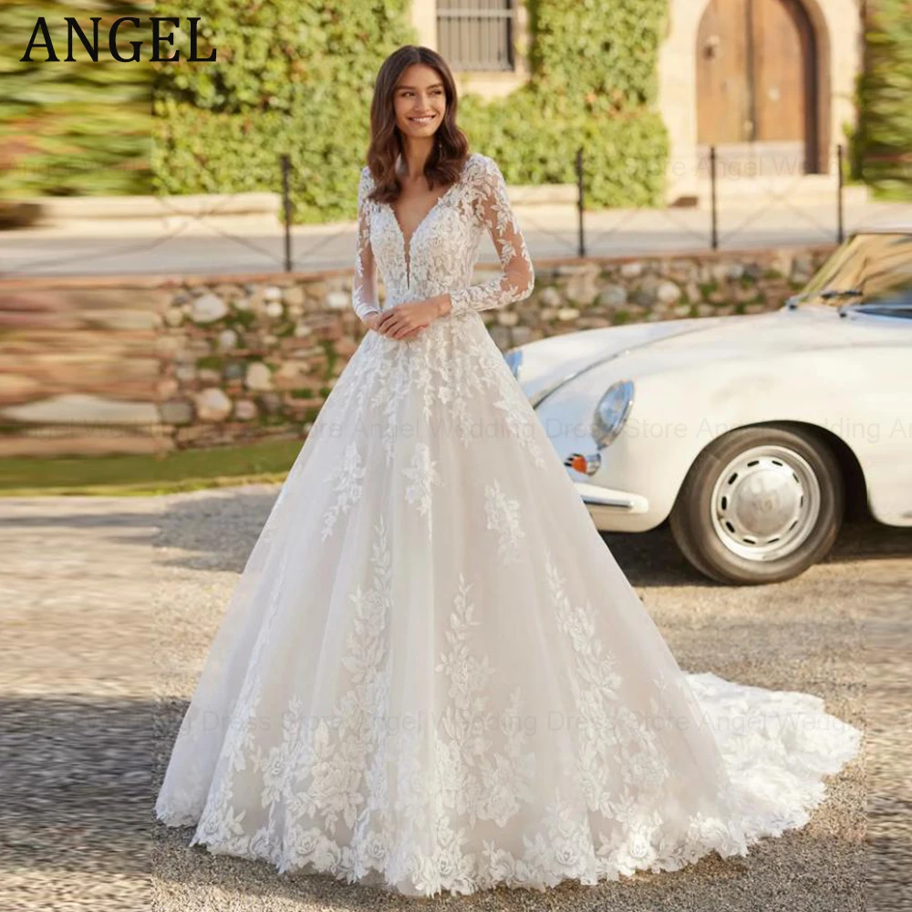 Изысканное свадебное платье ANGEL с открытой спиной и V-образным вырезом