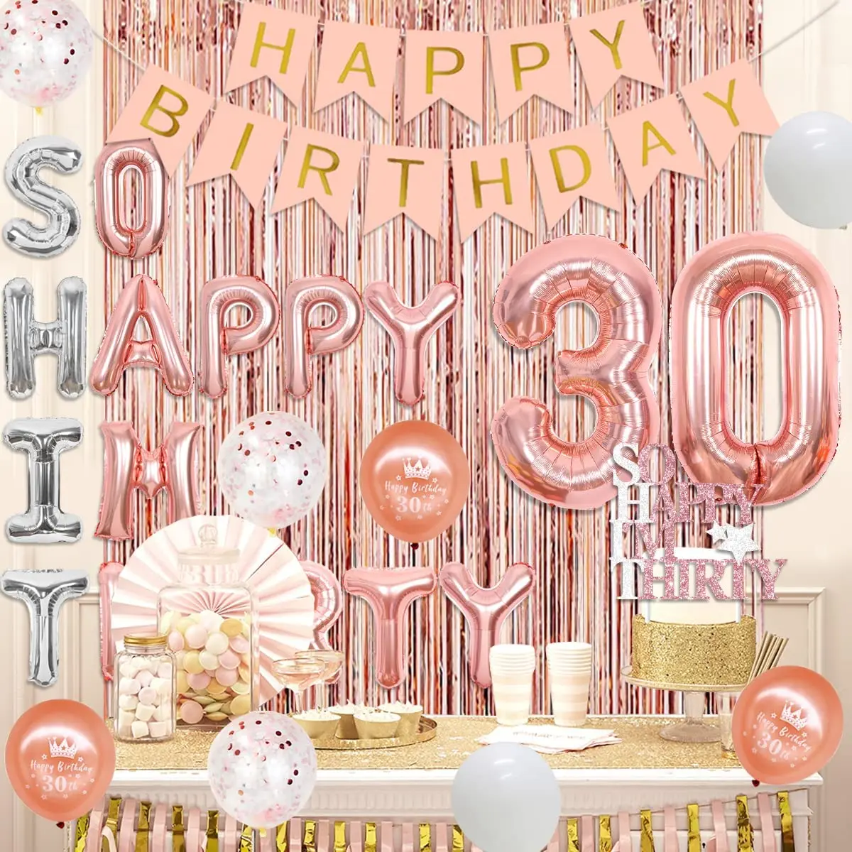 30 Birthday Party Decorations Rose Gold 30 Years Confetti Balloon  Tablecloth 30th Birthday Woman Man Deco Anniversaire - AliExpress