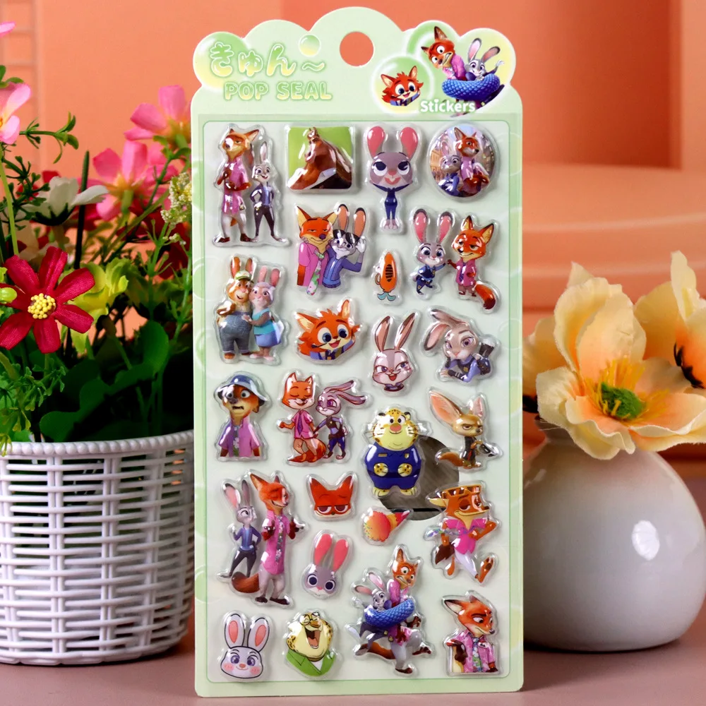 뉴 주토피아 2 3D 젤리 스티커 게리 주디스 닉 애니메이션 문구 어린이 노트북 크리스탈 스티커 장식 어린이 장난감 선물 **