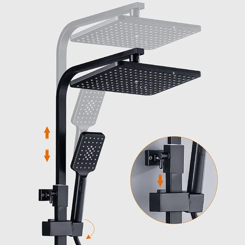 Digital Shower Set with 12 Inch ABS Rain Shower Head Brass Bathtub Mixer Tap Matte Black Thermostatic Bath Shower System Faucets 3