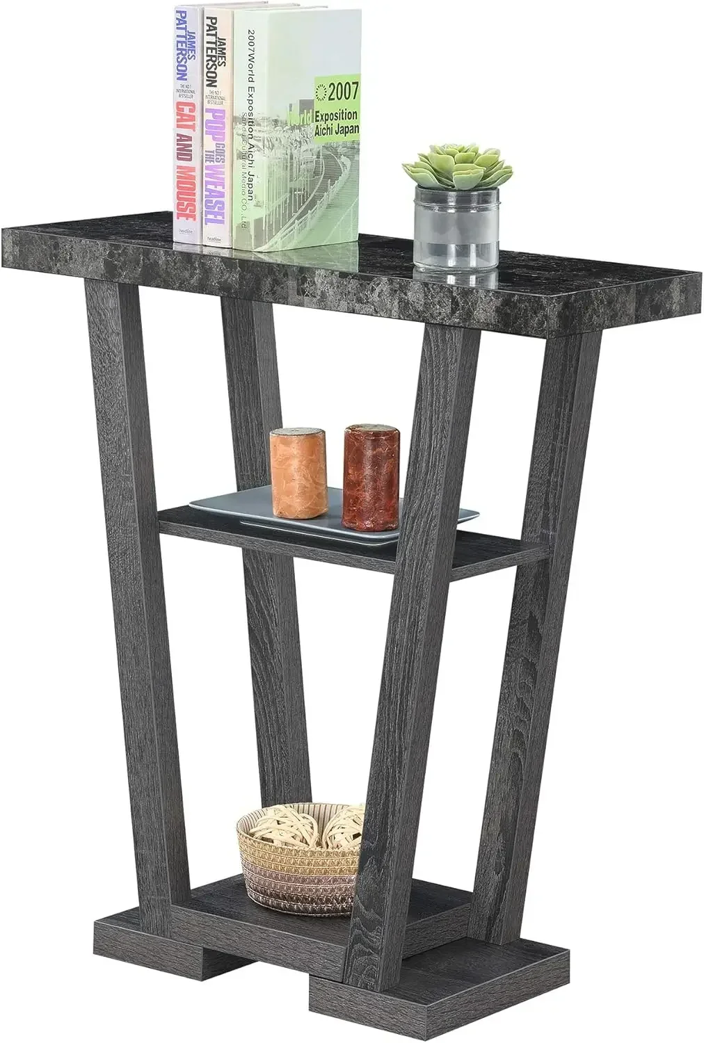 Newport V Console, Faux Black Marble/Weathered Gray 4