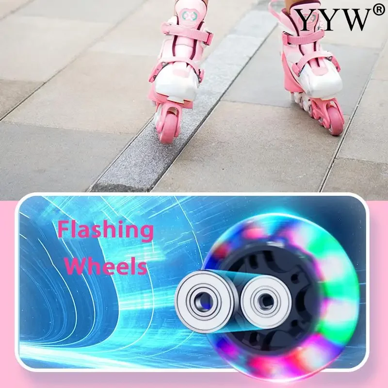 Kids Inline Roller Skate Shoes Adjustable Size Double Row Skates Flash Sneakers With 4 Wheels Boys Girls Outdoor Skating Sports