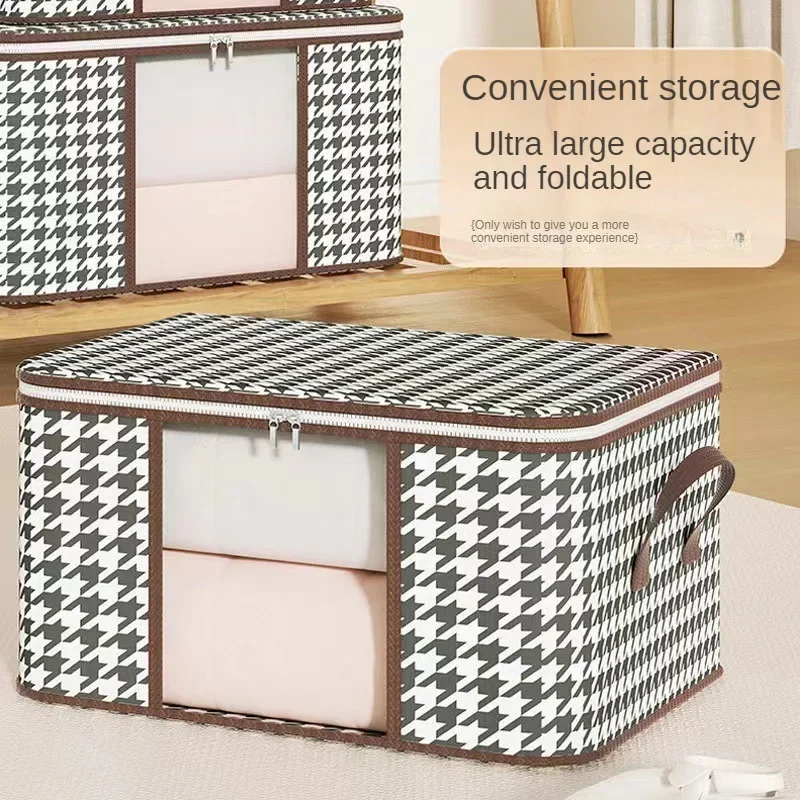 Zipper Large Visible Capacity Storage Box Portable Household Clothes Organizer With Handles Foldable Dustproof Quilt Container 2