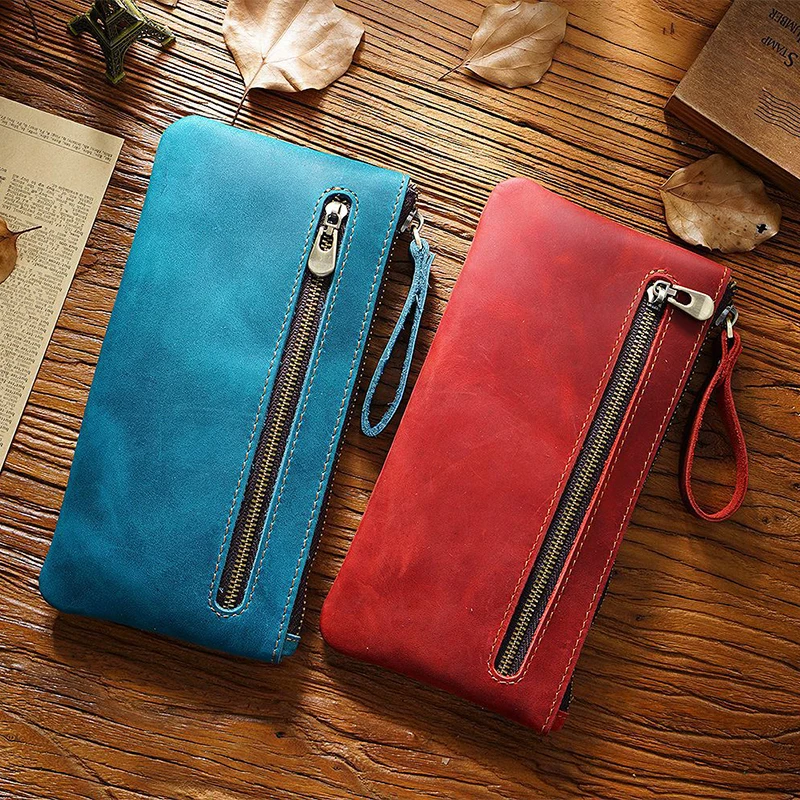 NZPJ Leather Men's Wallet Natural Leather Clutch Bag Long Bank Card Bag  Large Capacity Coin Purse Casual Men's Mobile Phone Bag