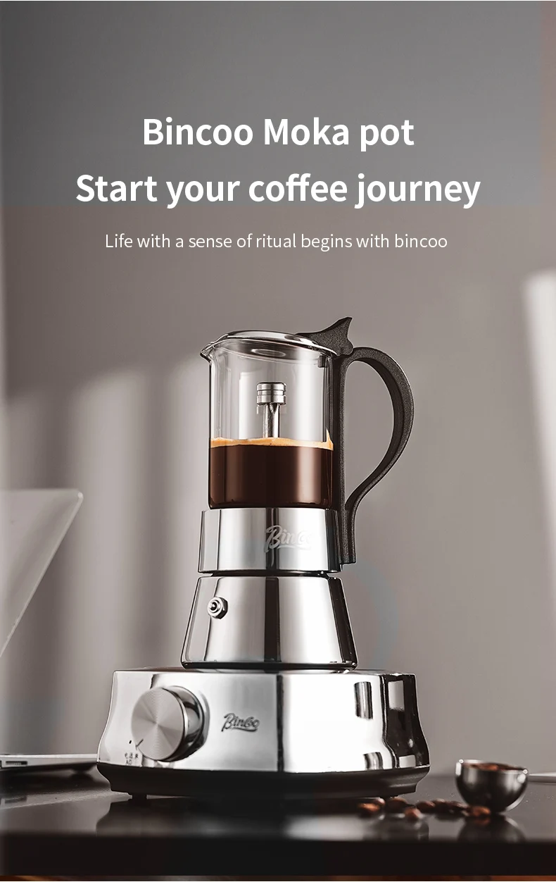 Bincoo Two Person 120ml Mocha Pot Visible Glass Türkiye Coffee Pot Electric Ceramic Stove Heating Concentration Extraction Pot