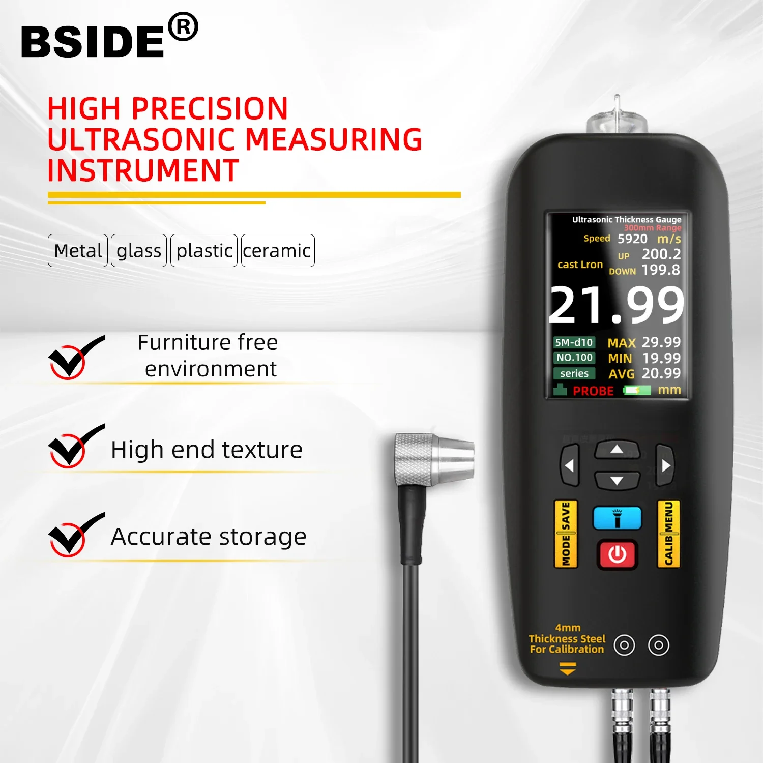 

BSIDE T7 Plastic Glass Ceramics Metal Thickness Coat Meter Digital Ultrasonic Car Paint Thickness Gauge Meter High Precision New