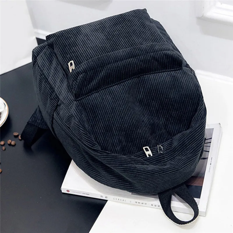 Women's Backpack Fashion Corduroy College Solid Color School Travel Shoulder Bags For Teenagers