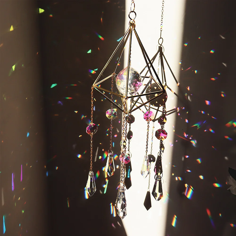 Crystals Wind Chime Prism Sun Light Catcher Handmade Jewellery Garden Hanging Pendant Ornament Window Curtain Home Decor sun catcher crystal pendant sun catchers window ornament