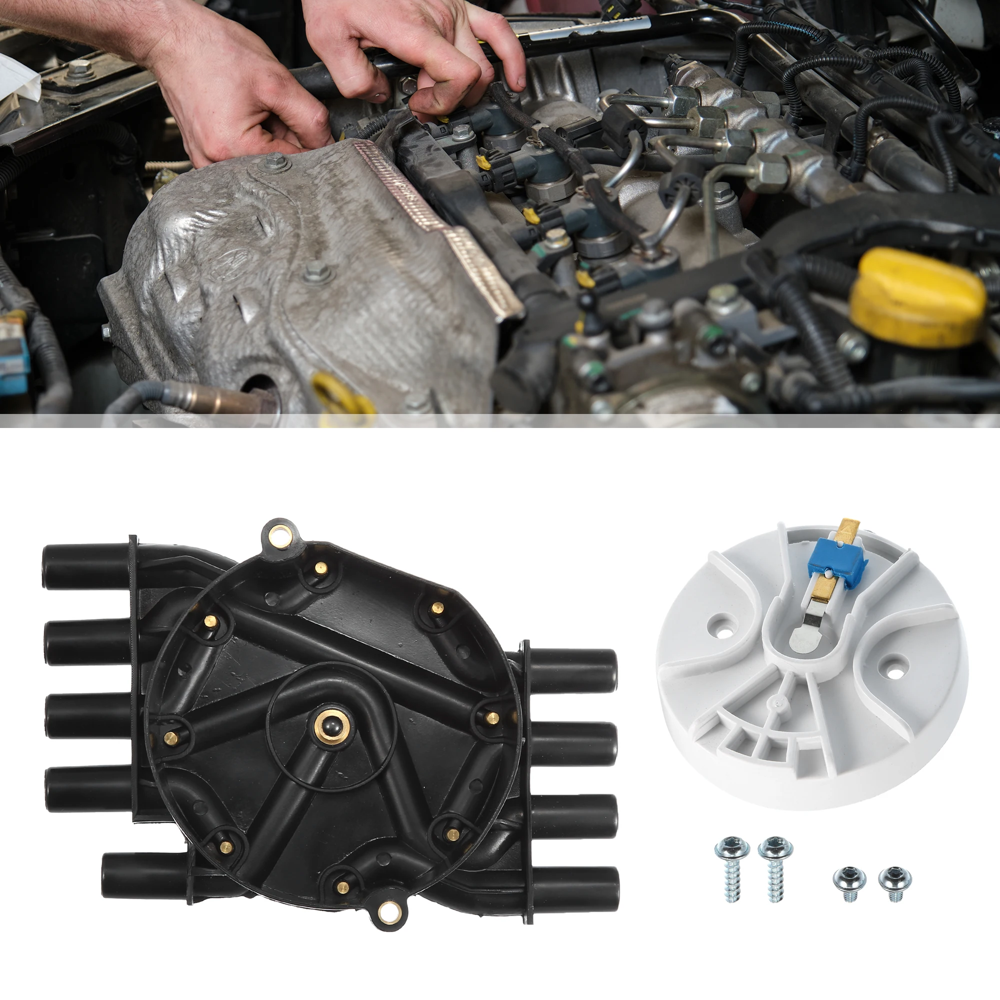Ignition Distributor Set Brass Terminals Distributor Cap and Rotor Kit for GMC Sierra 1500 1999-2007 Plastic electronic ignition kit
