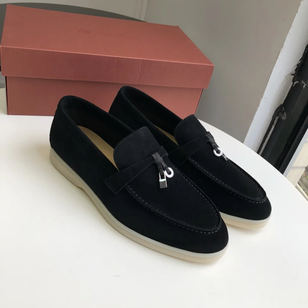 24 genuine leather tassel buckle loafers, suitable for women with flat bottomed lazy feet, versatile soft sole cashmere shoes