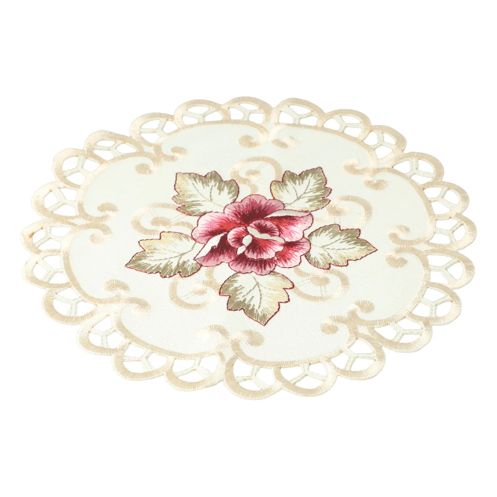 

4pcs Round Embroidered Flower Dining Table Placemat Home Party Wedding Cover Satin Fabric Placemat Kitchen Tools Accessories