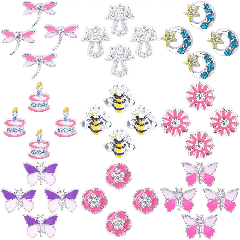 

40Pcs Cute Animal Butterfly Dragonfly Bee Floating Locket Charms Sunflwer Moon Star кулон Fit Medaillon Collier Jewelry