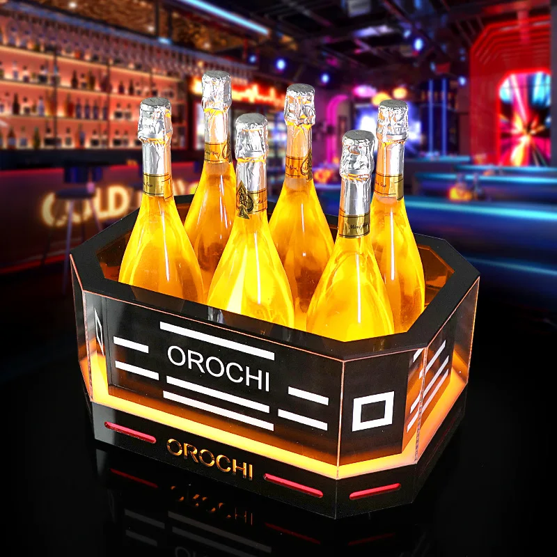 Bar KTV acrylic double-layer luminous ice bucket LED champagne red wine barrel foreign wine basket 6 pack charging style ba