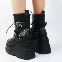 New Women Pu Leather Ankle Booties Woman Autumn Winter Round Toe Lace Up Shoes Woman Motorcycle Platform Gothic Boots Cosplay - Image 4