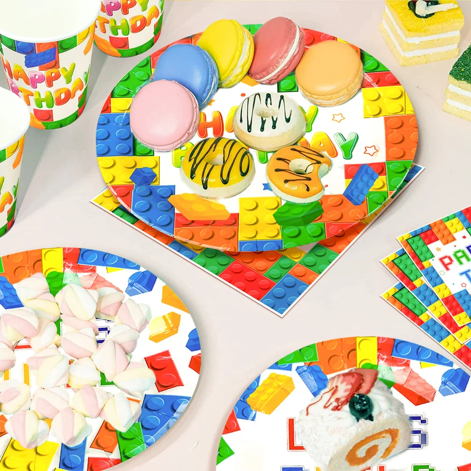Vibrant Building Block Party Supplies Set