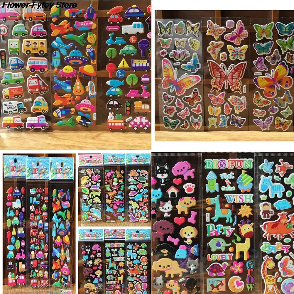 10 Sheets/lot 3D Cartoon Cute Animals Zoo 3D Stickers Children girls boys PVC Stickers Bubble Fashion Brand Kids Toys