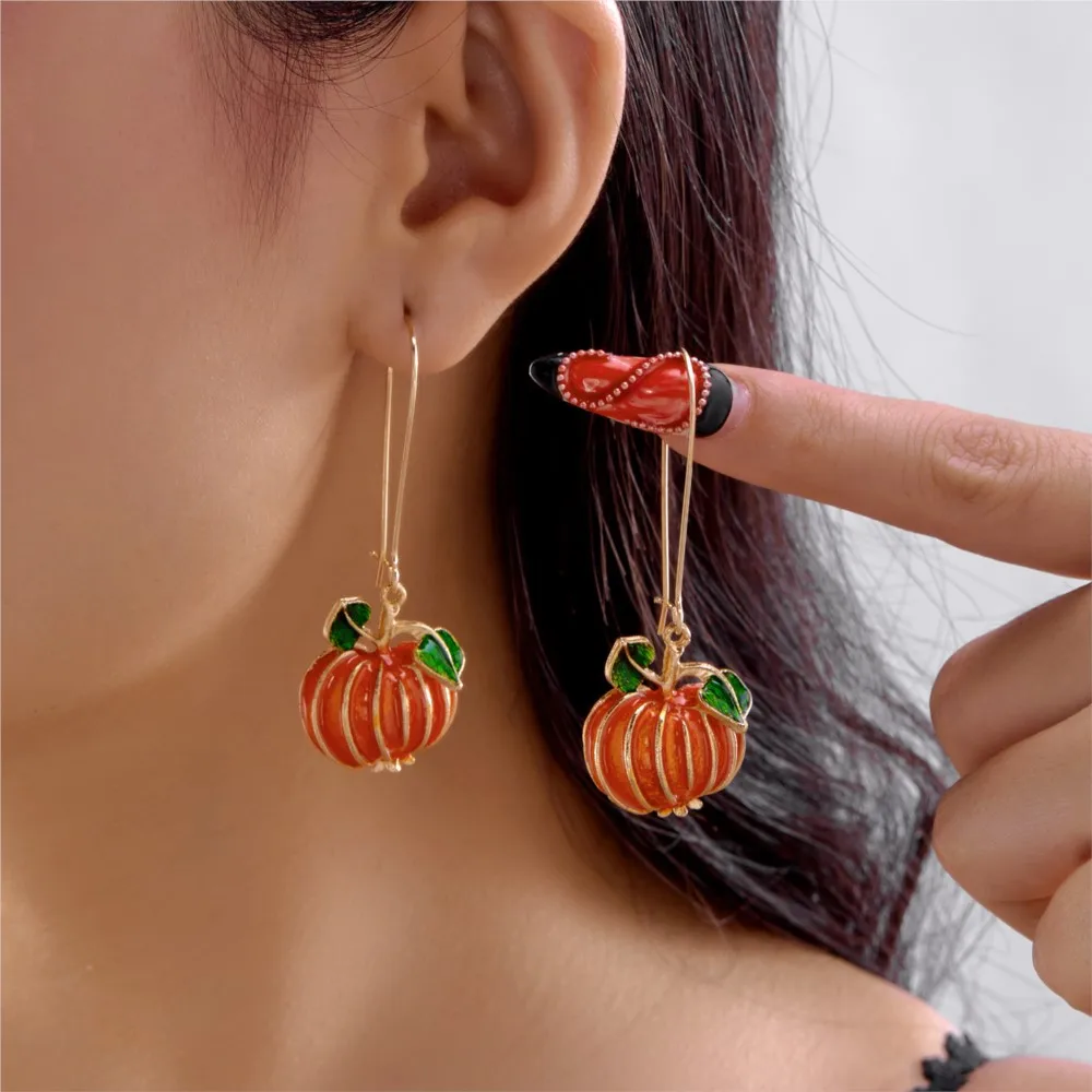 Vinatge Classic Enamel Pumpkin Drop Earrings for Women 2025 New Halloween Festival Celebration Decorations