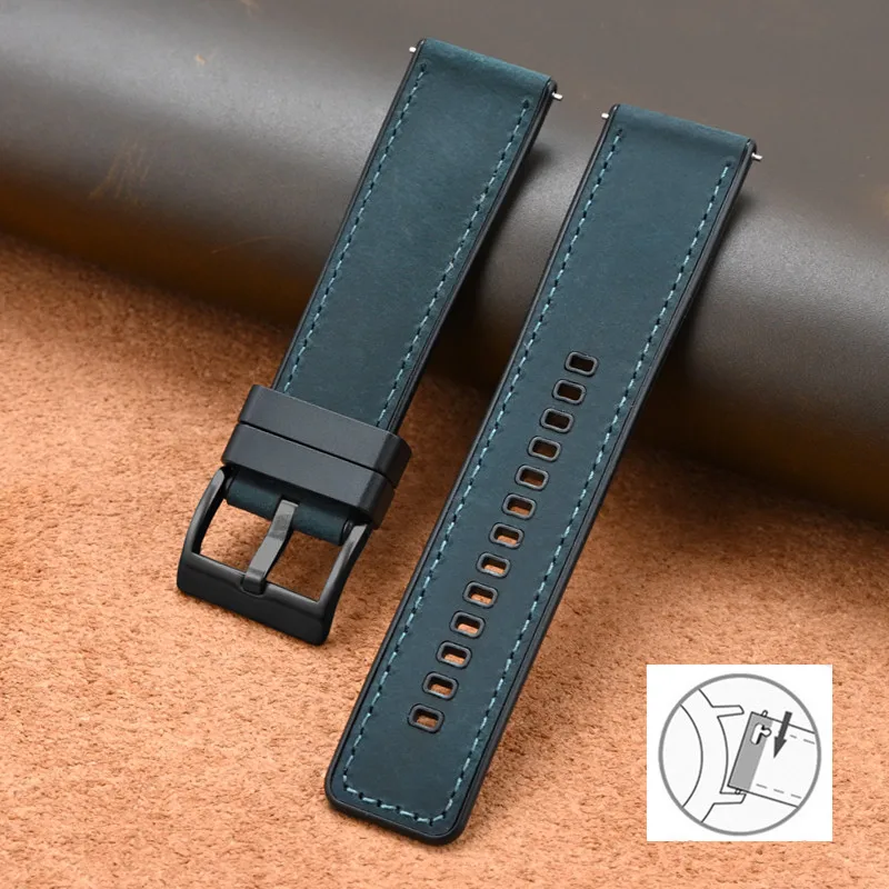 Vintage Crazy Horse Leather & Rubber Waterproof Quick Release Strap - Universal Retro Watch Band