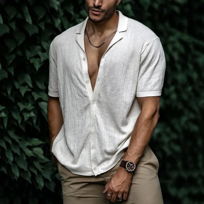 

Men's Tshirts New Casual Loose Cardigan Knitted Short Sleeve Solid Color T-shirt Summer Fashion Men Clothing