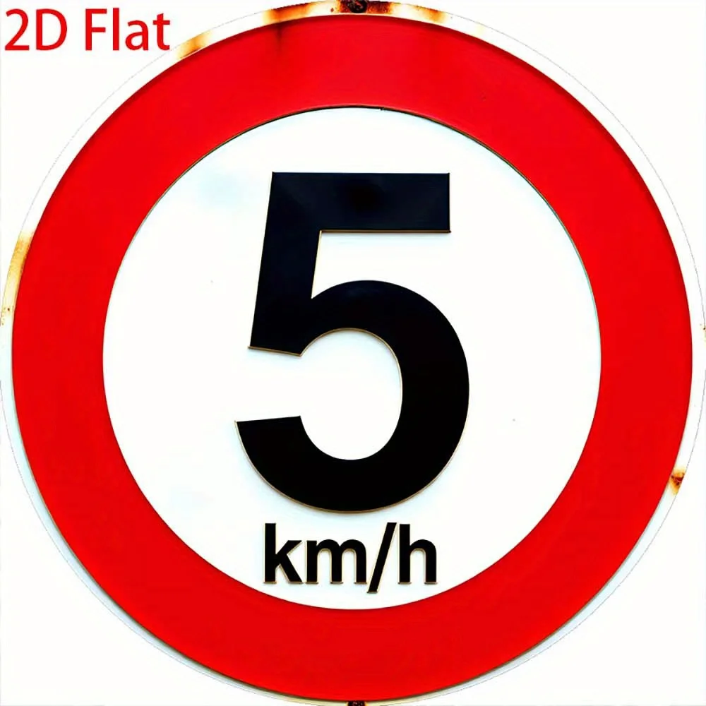 2D 플랫 1개 레트로 원형 알루미늄 틴 사인 - 빈티지 속도 제한 5km/h 유머러스한 벽 장식, 20.32x20.32cm 소박한 금속 플라크