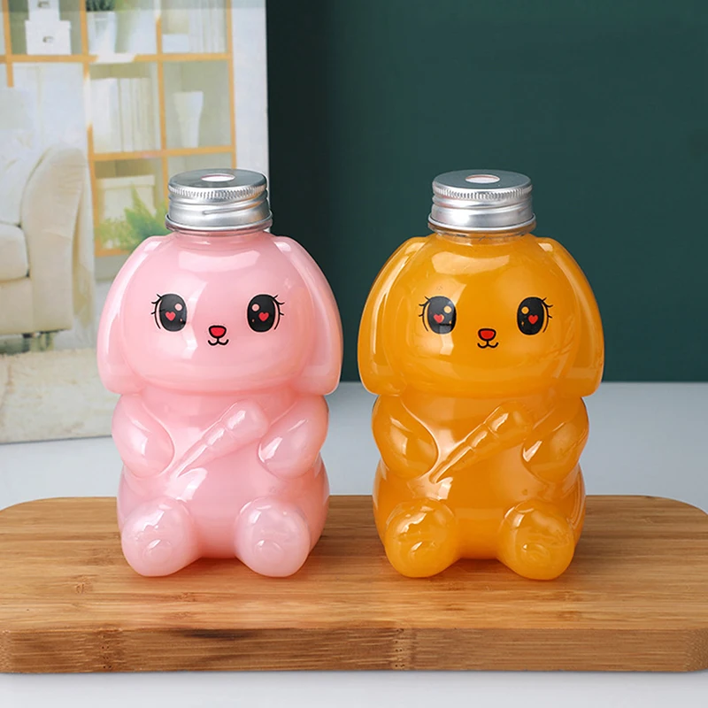 Kawaii Rabbit Bottles For Milk Tea Coffee Juice Portable Drinking Cup Home Transparent Juicing Beverage Drink Bottle BPA Free