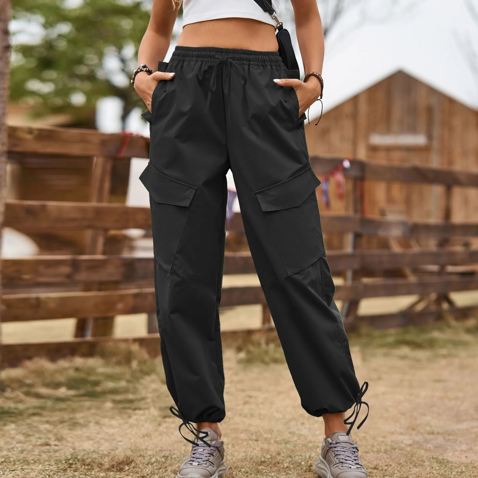 

Брюки-карго женские на шнуровке, Джоггеры в стиле хип-хоп, уличная одежда в стиле хиппи, тренировочные брюки с большими карманами, весна-лето
