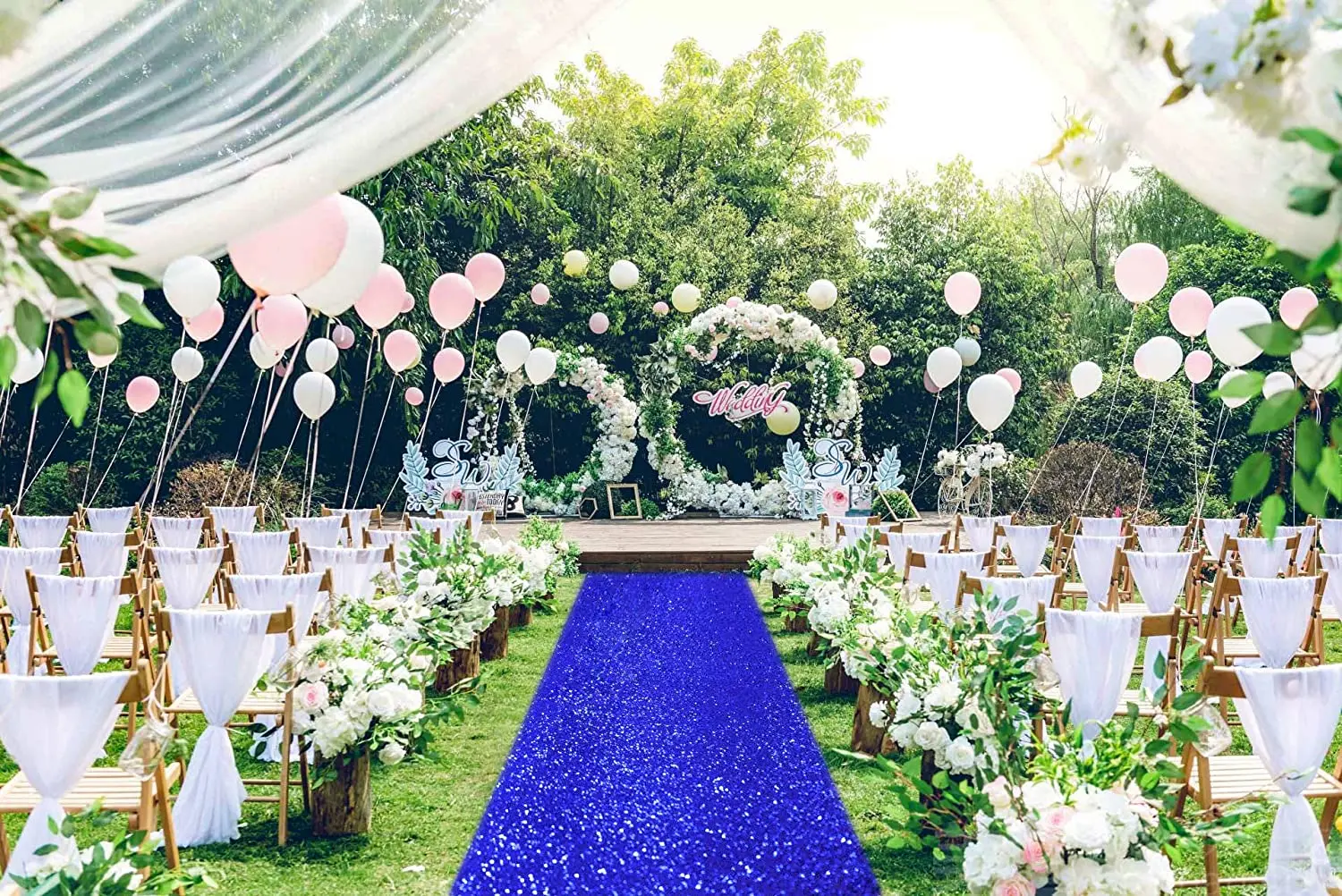 Blue Aisle Runner-2FT/4FTx15FT-Sequin Aisle Runners Carpet Outdoor Bridal Runner for Wedding Ceremony -Royal Blue