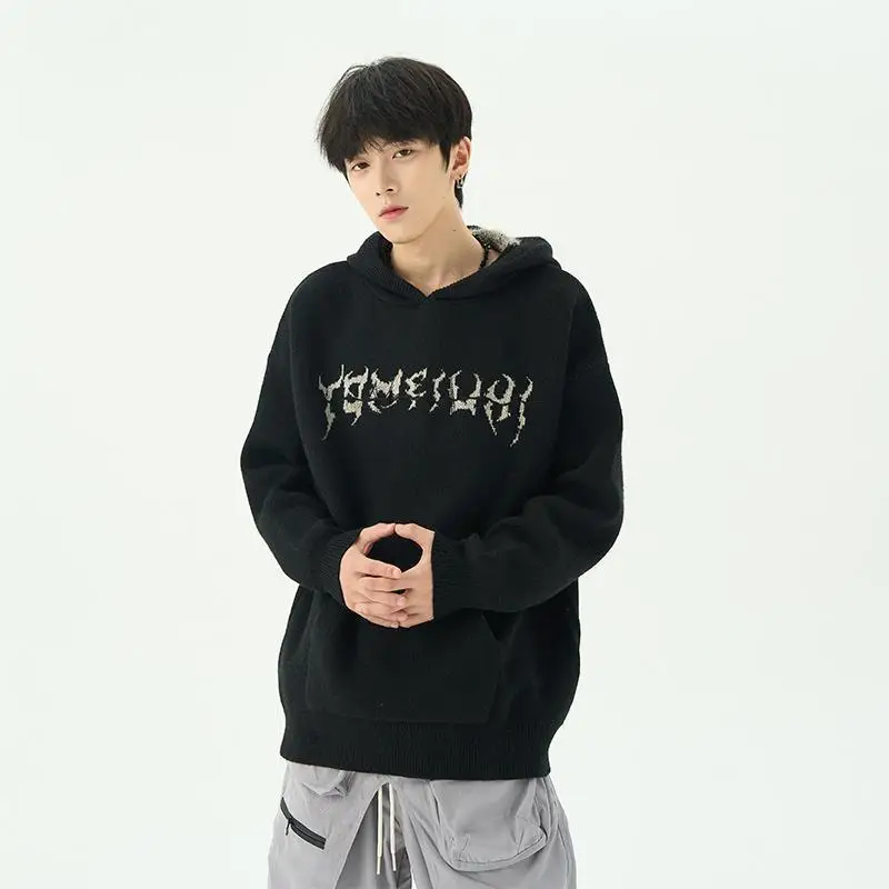 Slouchy hooded sweaters for men in winter American knitwear sweater port vibe small crowd high street lovers sweater trend top turtleneck sweater basic sweater jacquard sweater