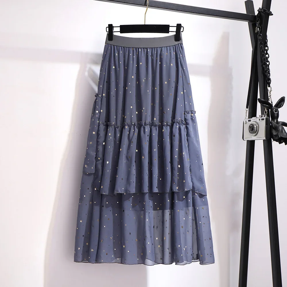 Plus Size Skirts for Womens Sequin Layered Dress Mid-length Woman Skirts Large Size Grenadine Skirt