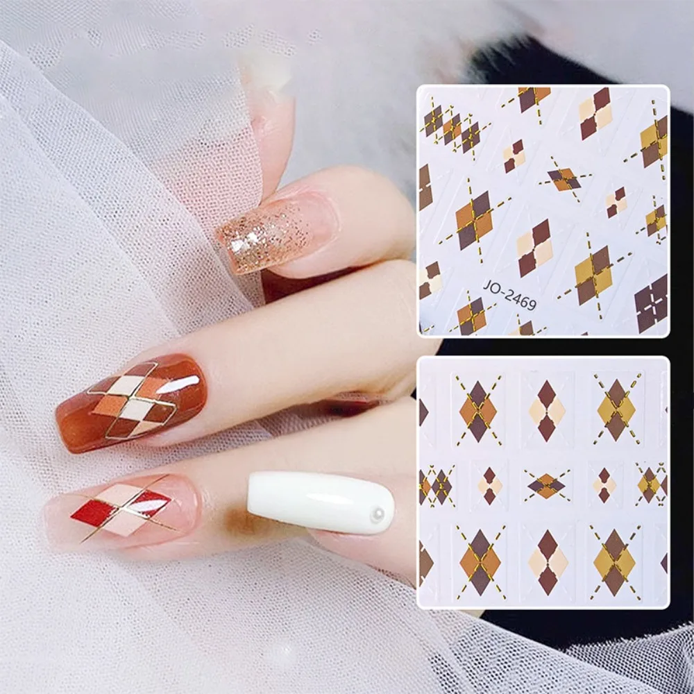 

Manicure Ornaments Plaid Nail Stickers Nail Accessories Rhombic Shaped Checkered Nail Decals Caramel Classic Plaid