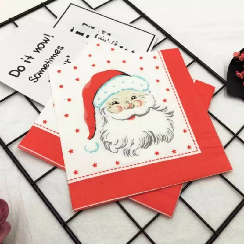 Colorful Printed Tissue Paper Santa Claus Cute White Beard Colorful Napkins Hotel Festival Party Tissue Paper Christmas