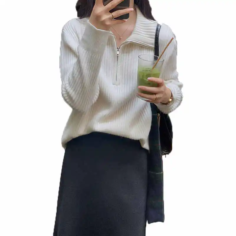 Knitted Sweater Women Pullovers New Long Sleeve Turn Down Collar Knit Sweater Pullover Women Tops Sweaters Sueter Feminino Q1008 5
