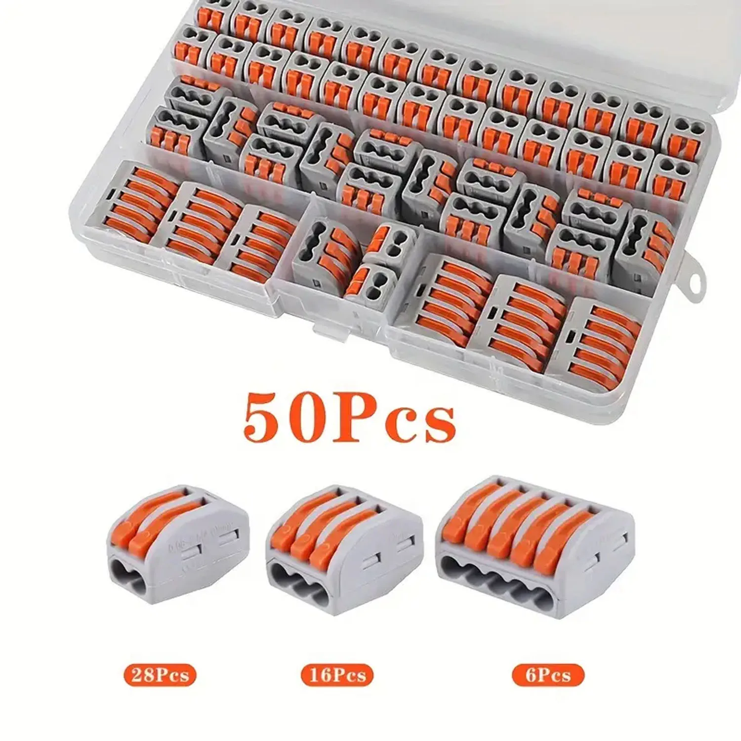 50/55 ชิ้น ขั้วต่อสายไฟแบบเร็ว, ชุดขั้วต่อสายไฟแบบคันโยกขนาดกะทัดรัด, 28-12Awg, ขั้วต่อสายไฟแบบถอดเร็ว 1