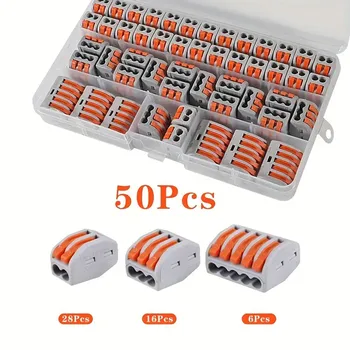 50/55 ชิ้น ขั้วต่อสายไฟแบบเร็ว, ชุดขั้วต่อสายไฟแบบคันโยกขนาดกะทัดรัด, 28-12Awg, ขั้วต่อสายไฟแบบถอดเร็ว 1