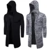 Men's Hooded Knitted SweaterX-Long Sweater Knit Sweater Jackets Solid Color Sweatercoat 4