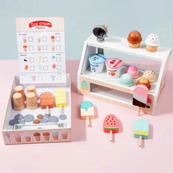 Children Montessori Wooden Simulated Ice Cream Toys  Kitchen Accessories Kids Pretend Play Toys Educational Toys For Baby Gifts