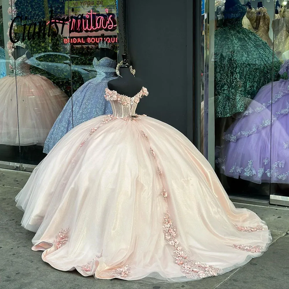 

Pink Quinceanera Dresses Flowers Sweetheart Sweet 15 Girls Princess Dress vestidos de quinceañera 2022 estidos para 15 ñera
