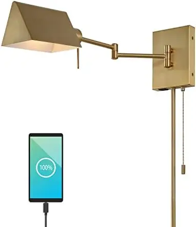 

Arlo 22" 1-Light Single Swing Arm Plug-in/Hardwired Iron LED Sconce, Pull-Chain, USB Charging Port, Traditional, Farmhouse,