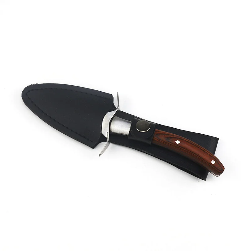 Colorful Wooden Handle Oyster Knife Stainless Steel Tea Knife Oyster Scallop Seafood Tools Leather Sheath seafood opener,oyster knife